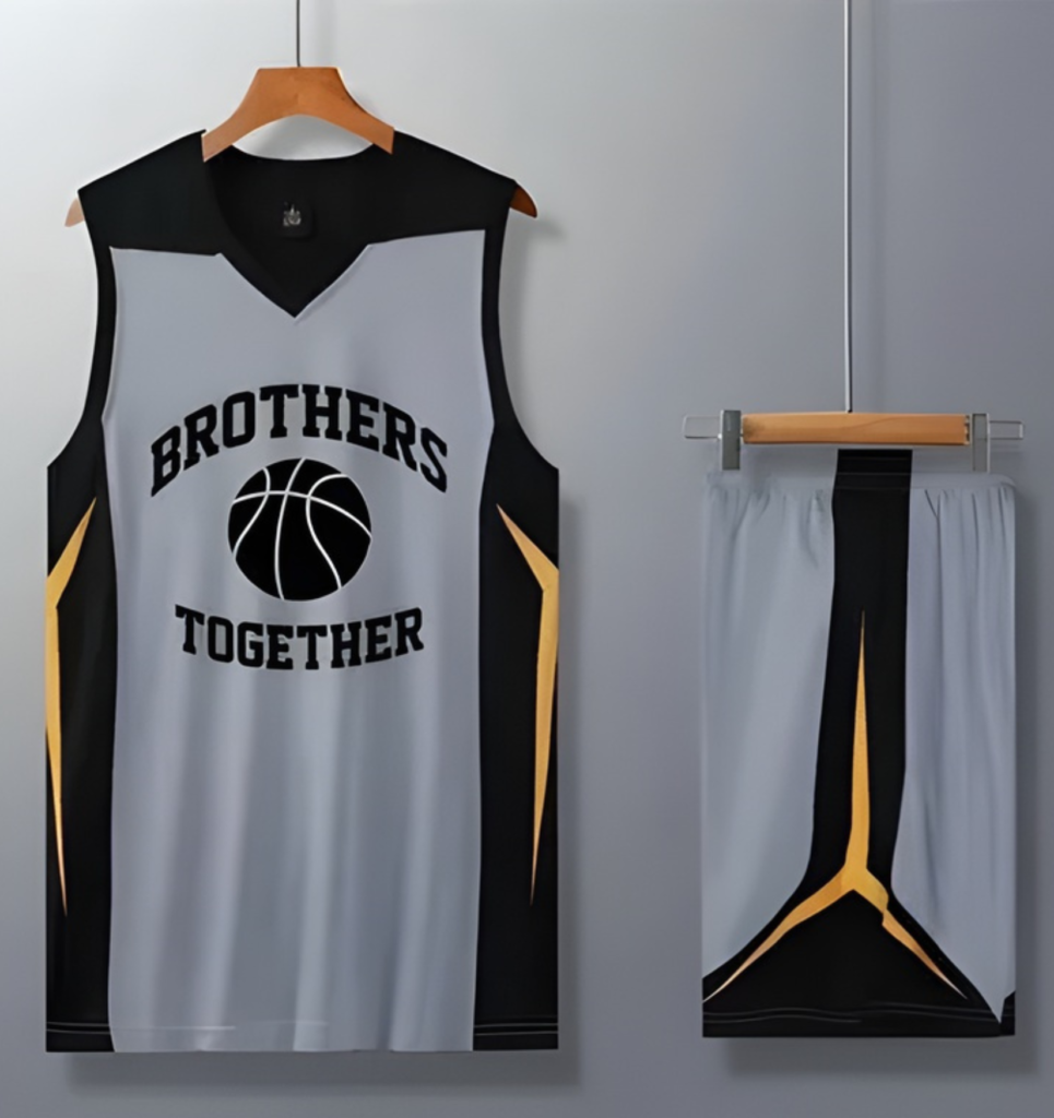 Uniforme de Basquete Completo Brothers Together - Regata + Shorts - Dry Fit - Cinza/Preto/Amarelo