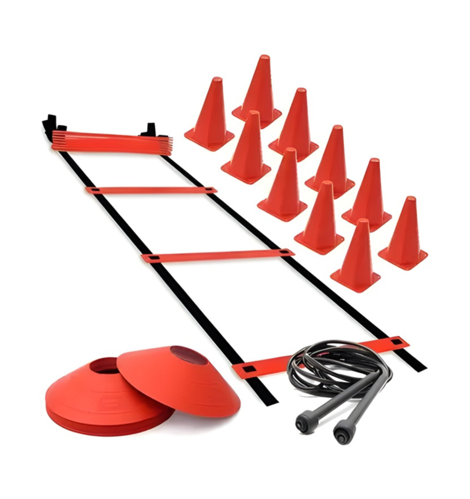 Kit Treino Funcional Completo - Escada Agilidade + 10 Cones + 10 Chapéus + Corda